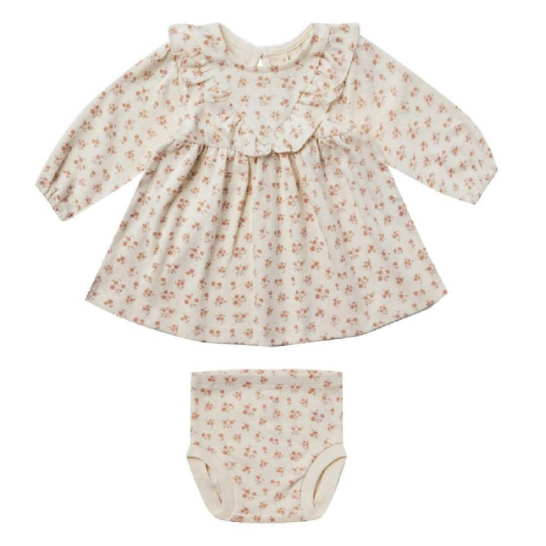 long sleeve ruffle v dress | blush floral