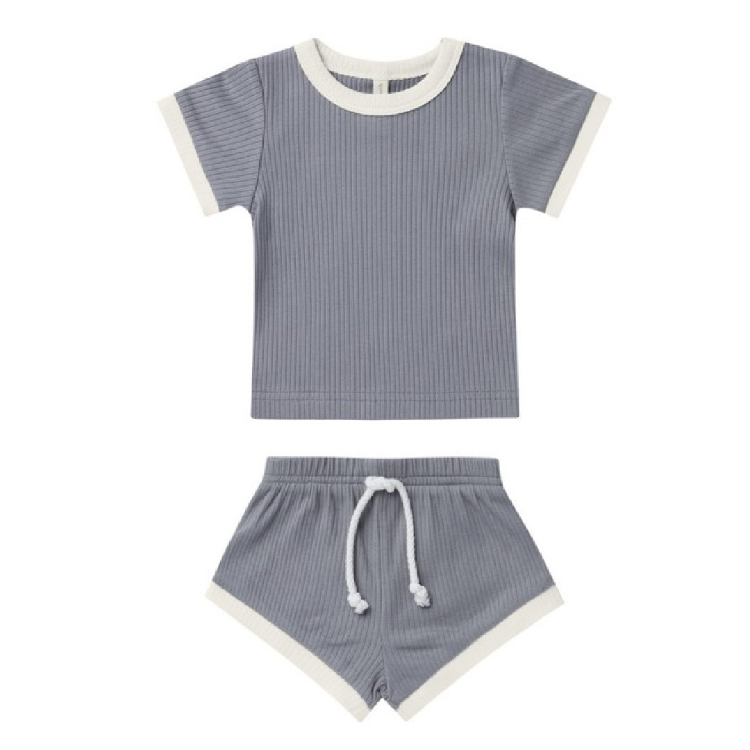 RIBBED SHORTIE SET | MEDIUM GRAY