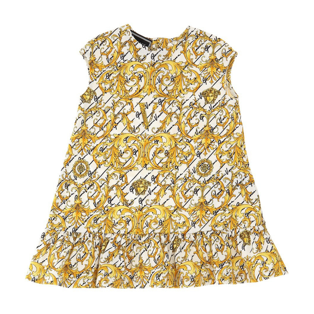 Brocade Print Ruffle Hem Dress
