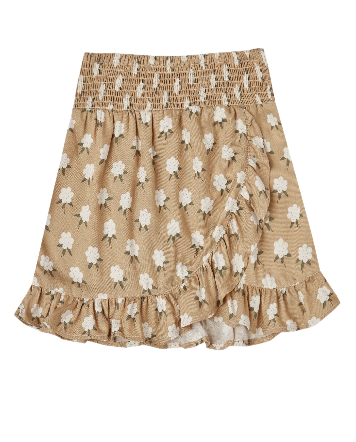 WHITE FLORA WRAP RUFFLE SKIRT