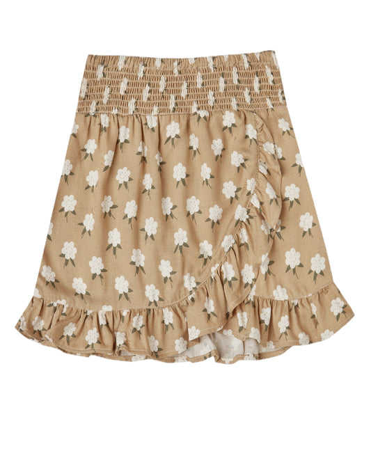 WHITE FLORA WRAP RUFFLE SKIRT