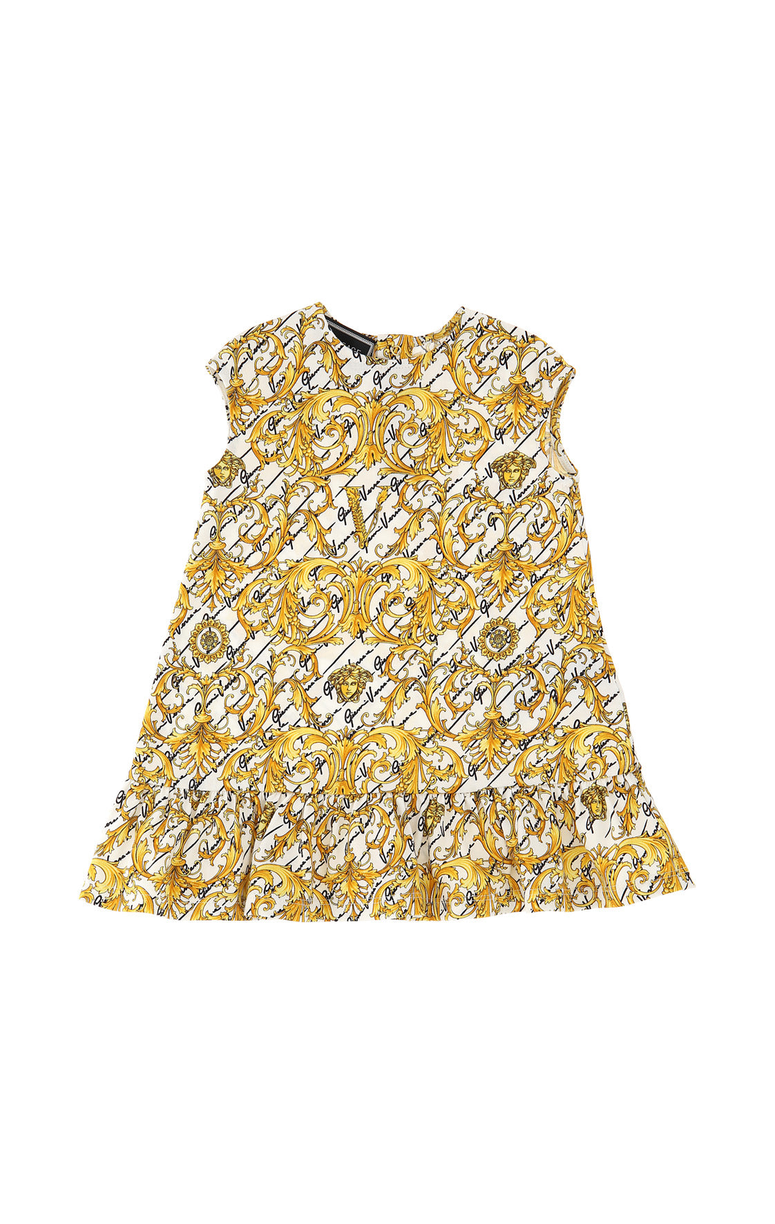 Brocade Print Ruffle Hem Dress