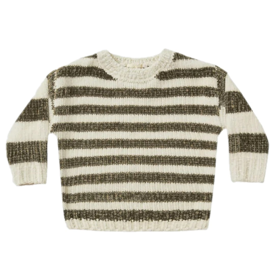 chenille sweater || olive stripe