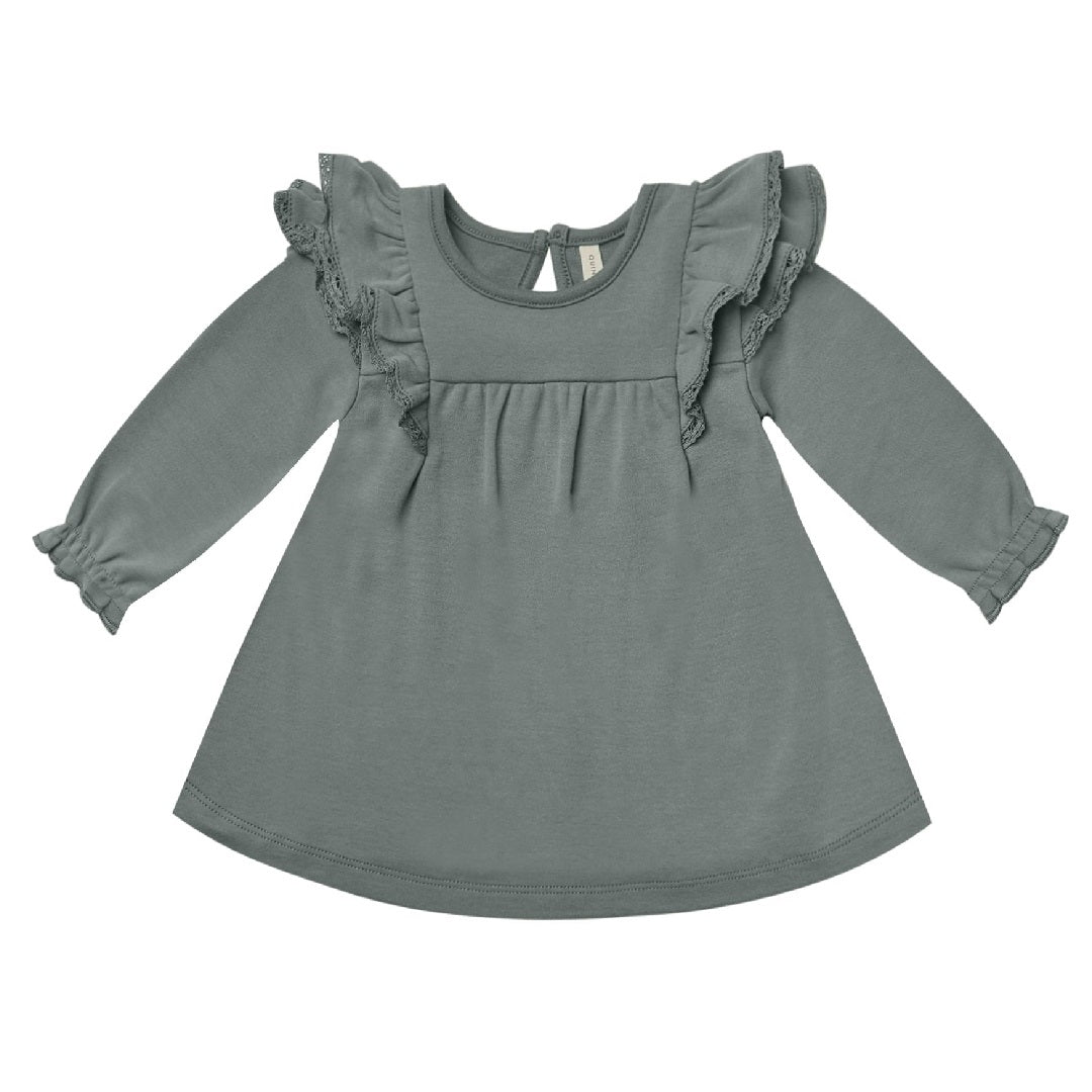 long sleeve flutter dress | dusk