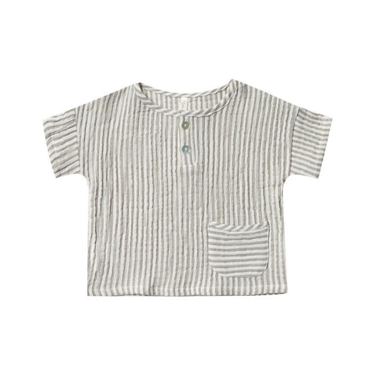 stripe woven henley tee